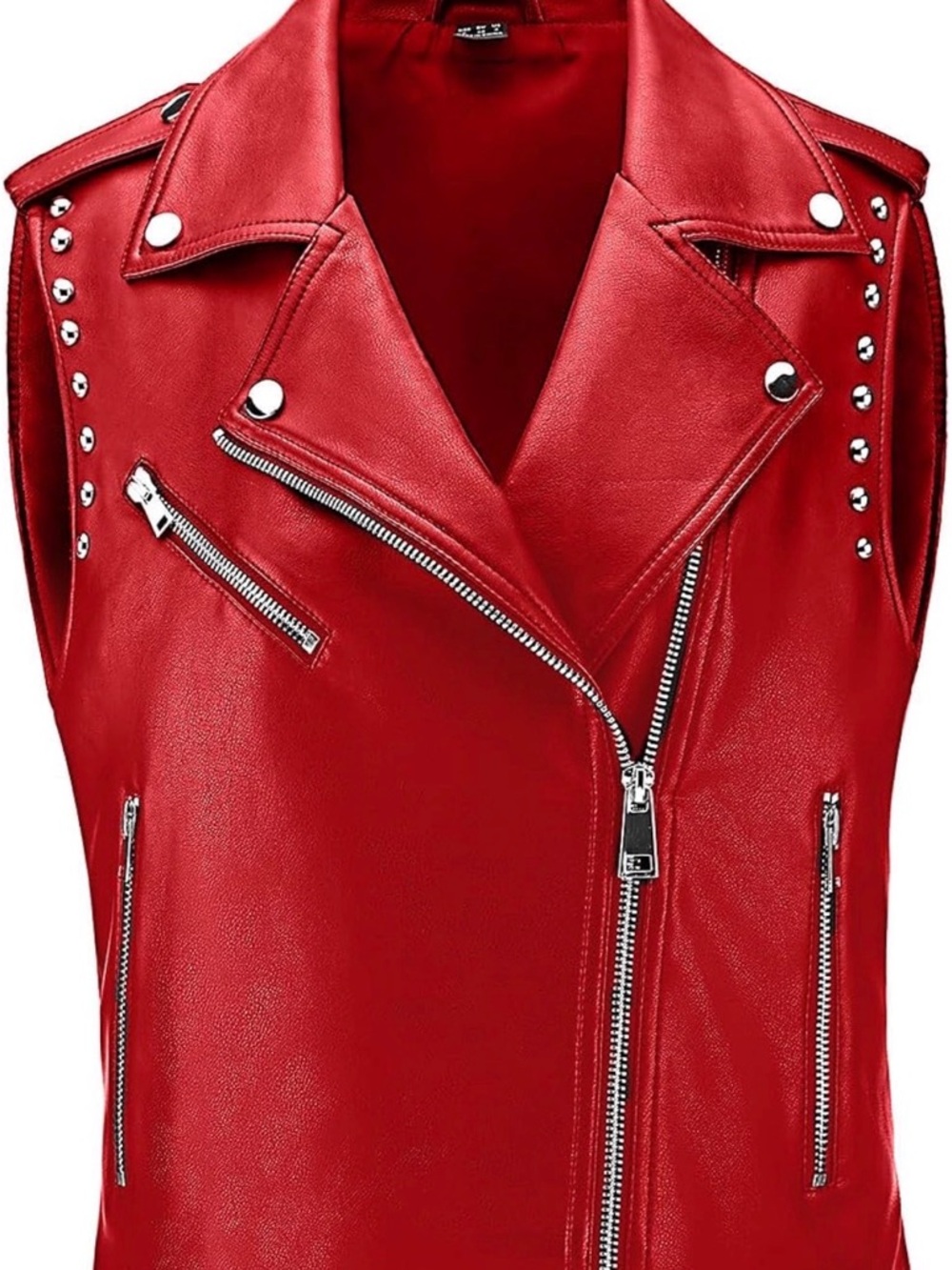 Red Studded Faux Leather Moto Vest